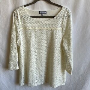 Charter Club ivory lace lined 3/4-sleeve top, size XL